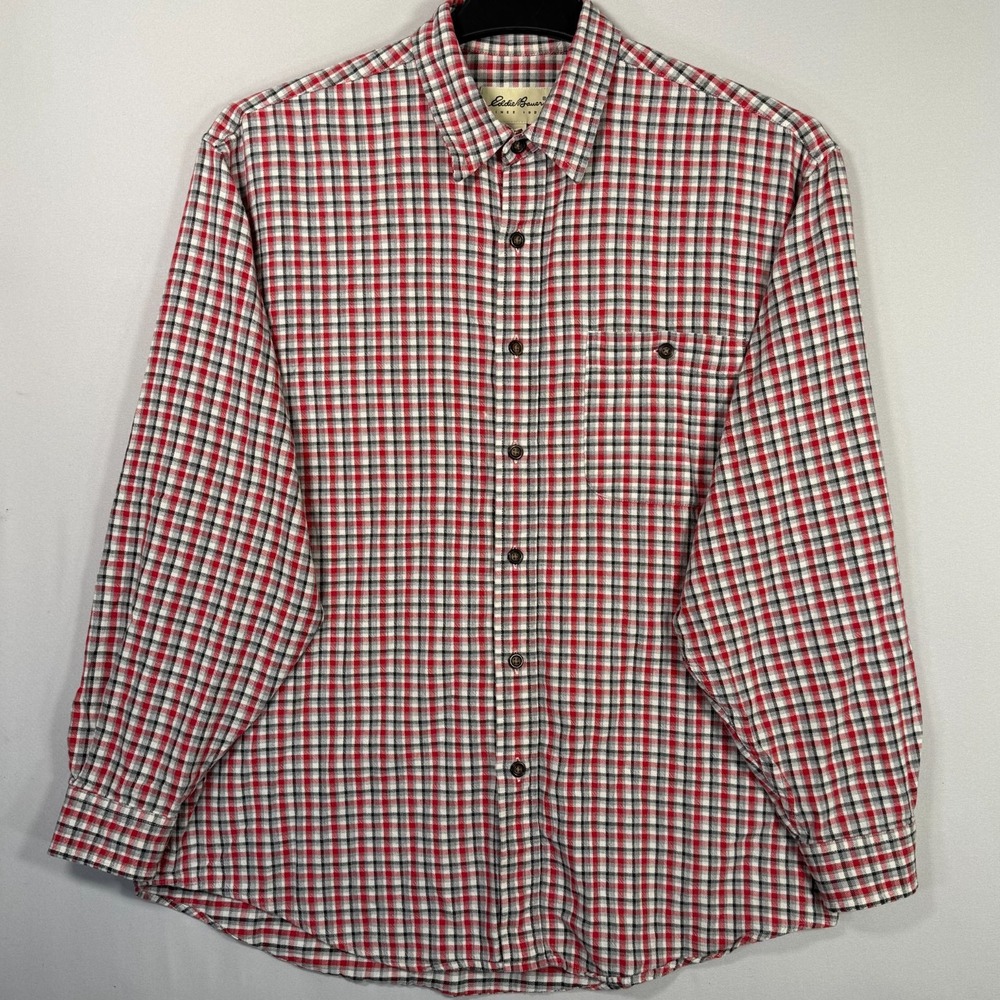Eddie Bauer Men's Flannel Long‎ Sleeve Shirt Plaid Red Button-Down Men's Large - Picture 2 of 5
